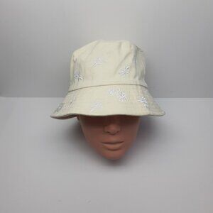 Bucket Hat With Embroidered Flowers Pale Yellow Adult Size